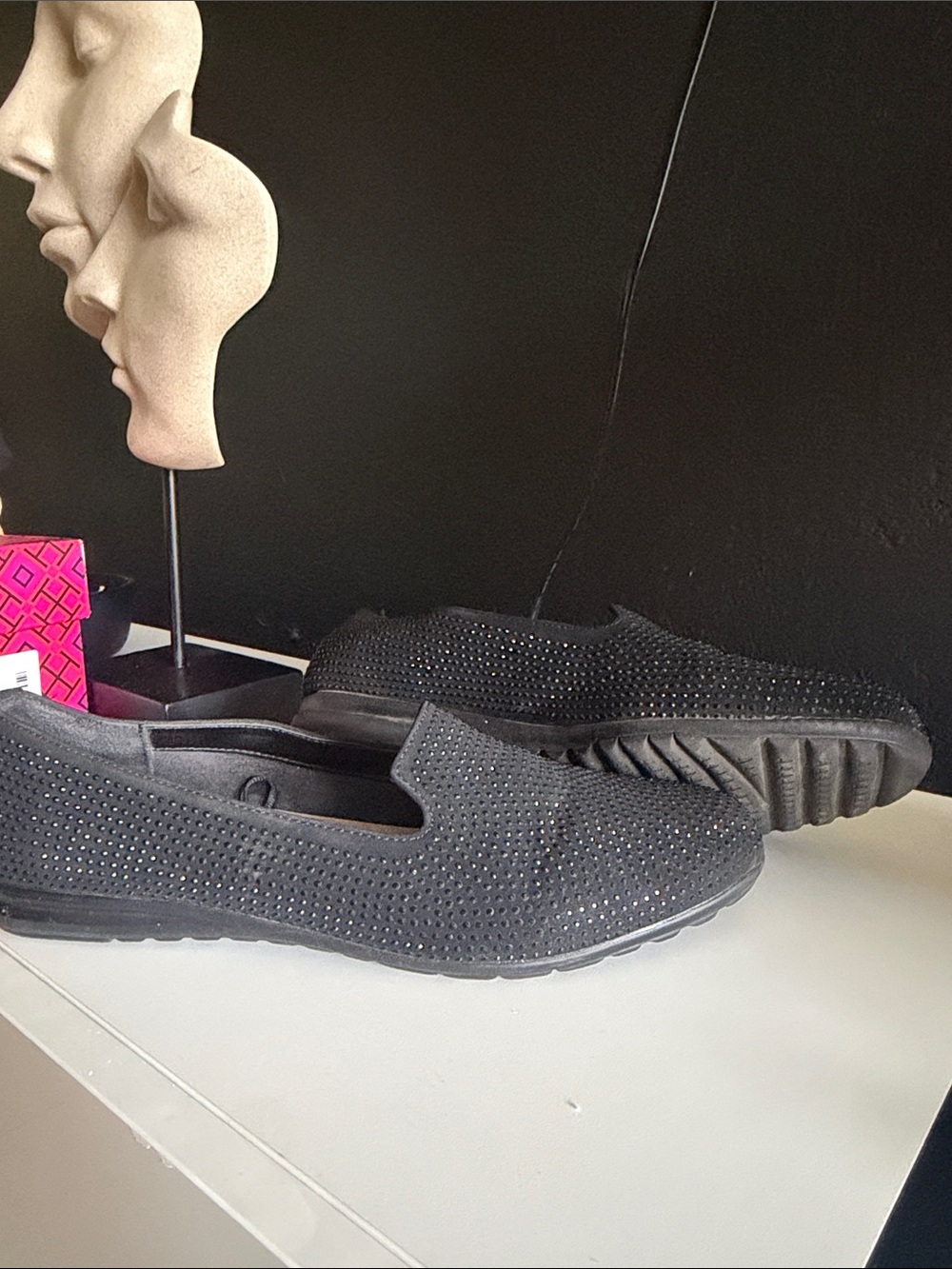Comfort Slip-On Loafers in Black with Subtle Sparkle